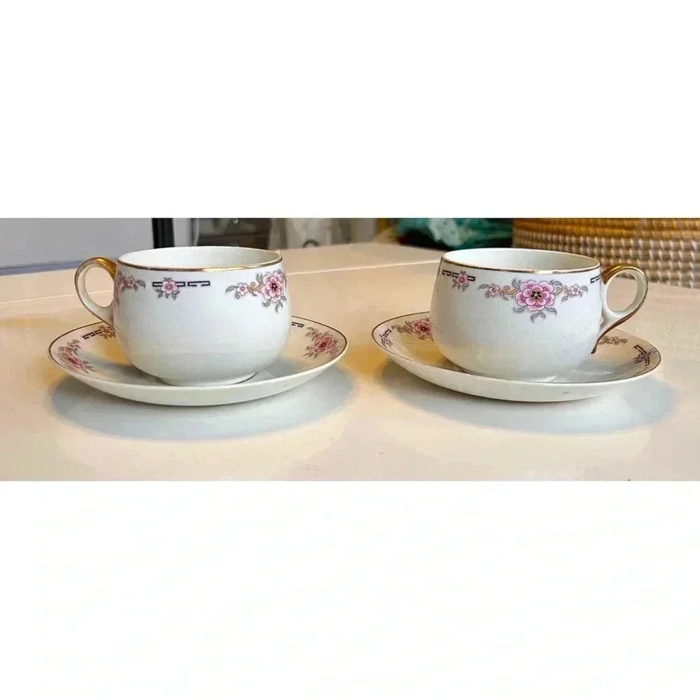 Rare 2 Art Deco Alfred Meakin Milldale Cups and Saucers from 1920’s